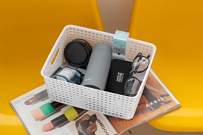 Eslite Plastic Storage Baskets for Organizing,11"X8.5"X4.7",Pack of 4 (White) - Image 7