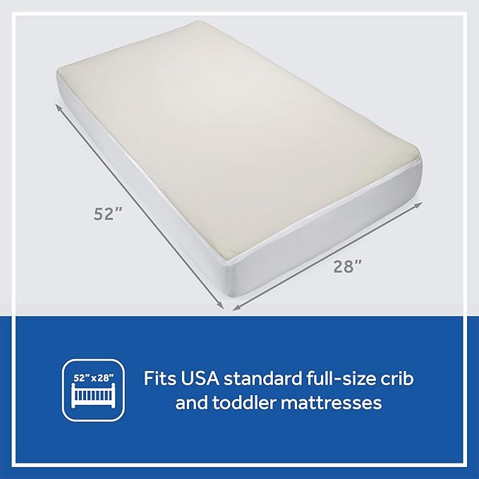 Sealy Baby Organic Cotton Top Breathable Fitted Waterproof Infant Crib Mattress Protector Pad and Toddler Bed Cover, Durable and Comfortable Topper, Machine Washable, 52” x 28”- White