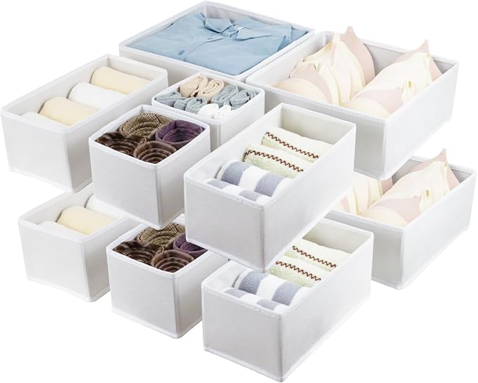 Fordonral 12 Pack Drawer Organizer Clothes, Foldable Fabric Dresser Organizer Closet Organizers and Storage Box for Underwear,Folded Clothes,Baby Clothing,Socks,Bra,Towels,Ties(12 Pack,White) - Image 7