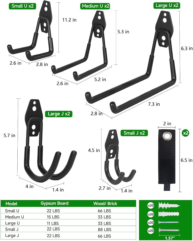 PIYILO Garden Tool Organizer 48 in with 18 Garage Hooks, Heavy Duty Garage Wall Hooks for Hanging Ladder, Bike, Tool Storage Rack for Yard Tools, Shovel, Shed (23 Pack) - Image 3