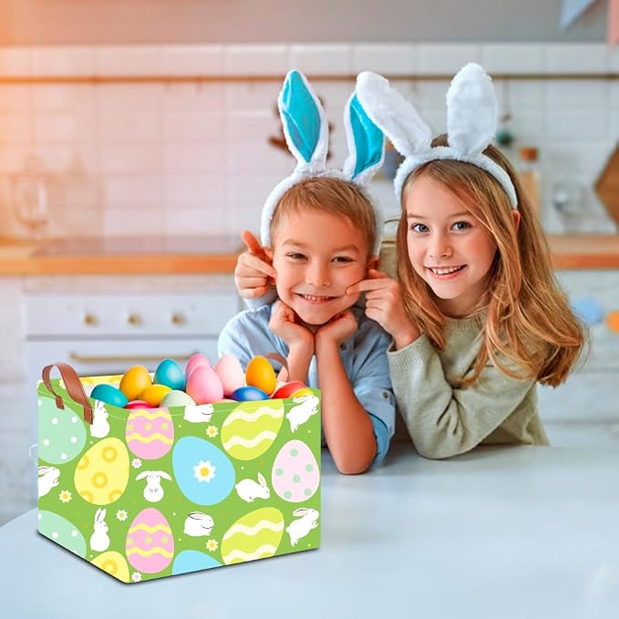 CLOCOR Rectangular Easter Basket Empty, Easter Gift Basket, Waterproof Storage Box with Handles,Room Decor(Green Easter Basket) - Image 5