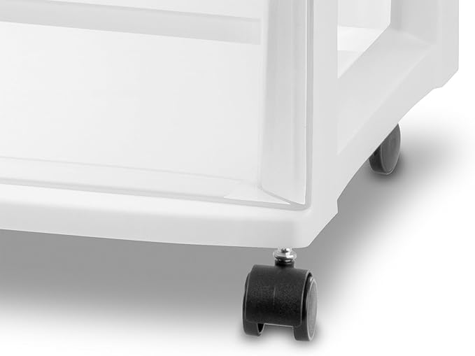 Sterilite Wide 3 Drawer Storage Cart, Plastic Organizer with Wheels, White - Multipurpose Bin for Clothes, Accessories, or Home Accessories - Image 6