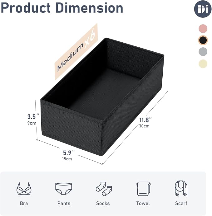 DIMJ Drawer Organizer Clothes - Underwear Organizer Small Closet and Storage Box Dresser Organizer,Drawer Dividers for Baby Clothes,Bra,Socks, Belt, Tie, Set of 6,Black - Image 5
