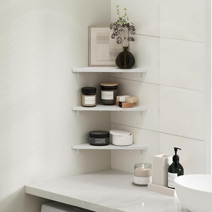 Furinno Rossi Triangle Corner Floating Shelves, Wall Mount Display Shelf, White, Set of 3 (Pack of 2) - Image 2