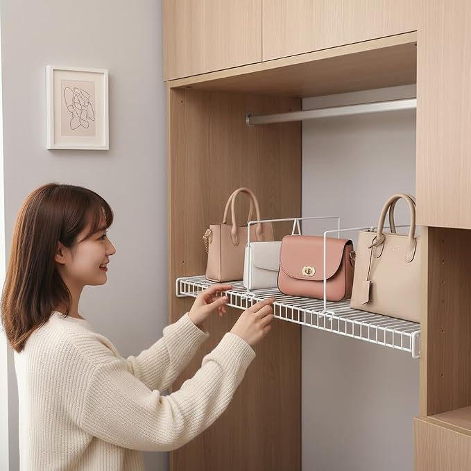 Wire Shelf Dividers - White Closet Organization & Storage Organizer - No Tool Shelf Divider for Wire Shelves - Metal Shelf Accessories – for 12“ Deep Wire Shelves – Tall 7” Height – 8 Pack - Image 5