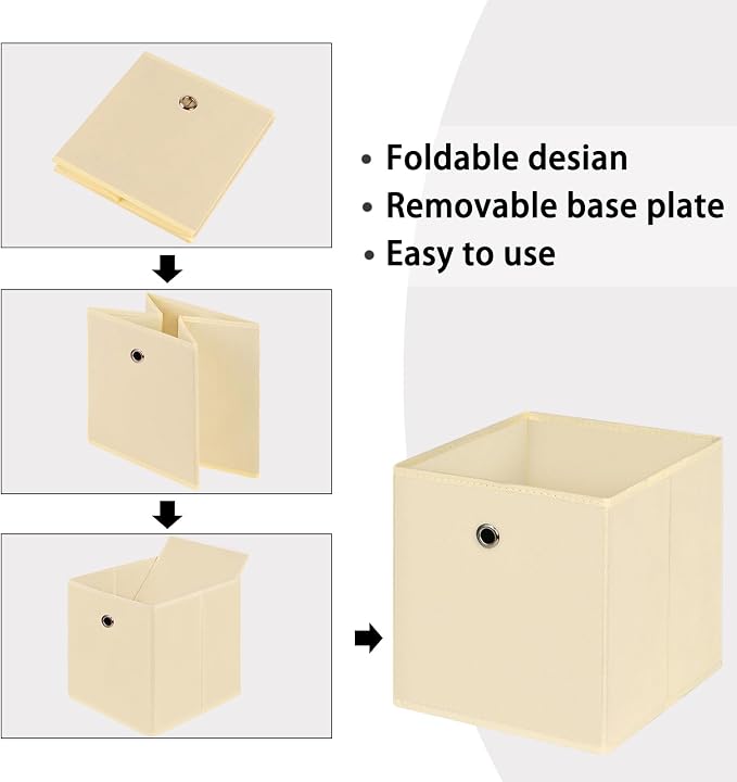 Foldable Storage Cubes Bins ,11 Inch Cloth Storage Cube Fabric Storage Box Cubes Organizer Baskets with Handles for Home Organizer Set of 3 (Creamy-White) - Image 6
