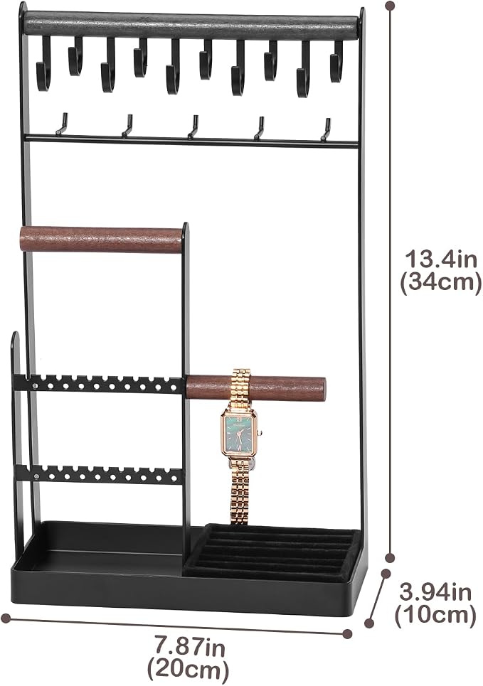 ProCase Jewelry Organizer Jewelry Stand Jewelry Holder Organizer, 5-Tier Necklace Organizer with Ring Tray, Large Aesthetic Jewelry Tower Storage Rack Tree for Bracelets Earrings Rings -Large, Black - Image 5