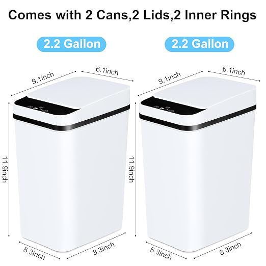 Anborry Bathroom Trash Cans with Lid 2 Pack 2.2 Gallon Touchless Automatic Motion Sensor Small Slim Garbage Can, Smart Electric Narrow Garbage Bin for Bedroom Office Kitchen (White) - Image 8
