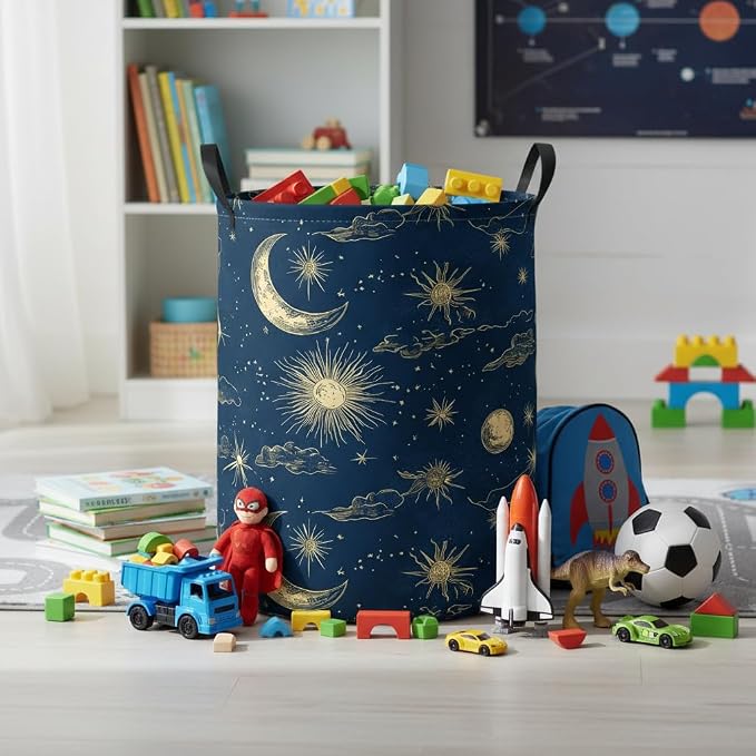 Baby Laundry Basket Baby Nursery Hamper Kids Laundry Basket Toy Storage Bin for Boys Room Decor Gift Baskets for Bedroom Bathroom(Moon Star) - Image 3