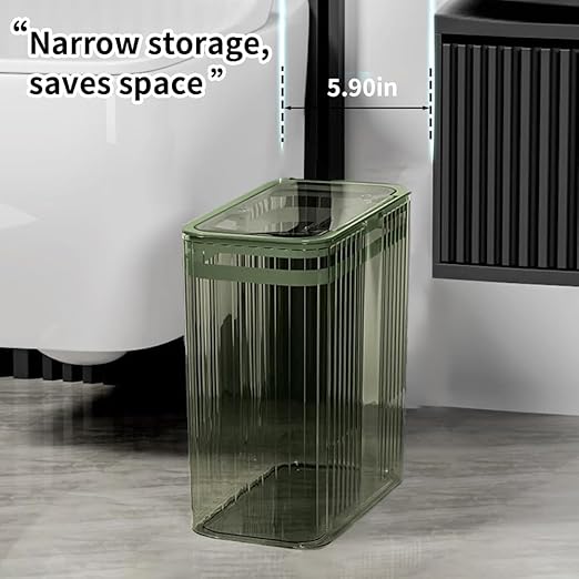 Transparent Trash Can, Bathroom Trash Cans with Lids, 3.5 Gallon Garbage Can for Bedroom, Office, Plastic Slim Waste Basket with Press Top Lid, 15L Clear Trash Bin for Home, Kitchen (Green) - Image 6