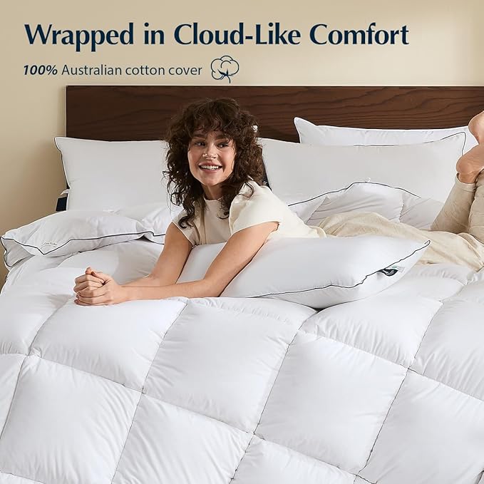 Pacific Coast Premium Goose Down Fiber Comforter King Size, 420TC 100% Australian Cotton Shell, All-Season Comforter with Hidden Baffle Box & Double-Stitched Piping (106"x90")