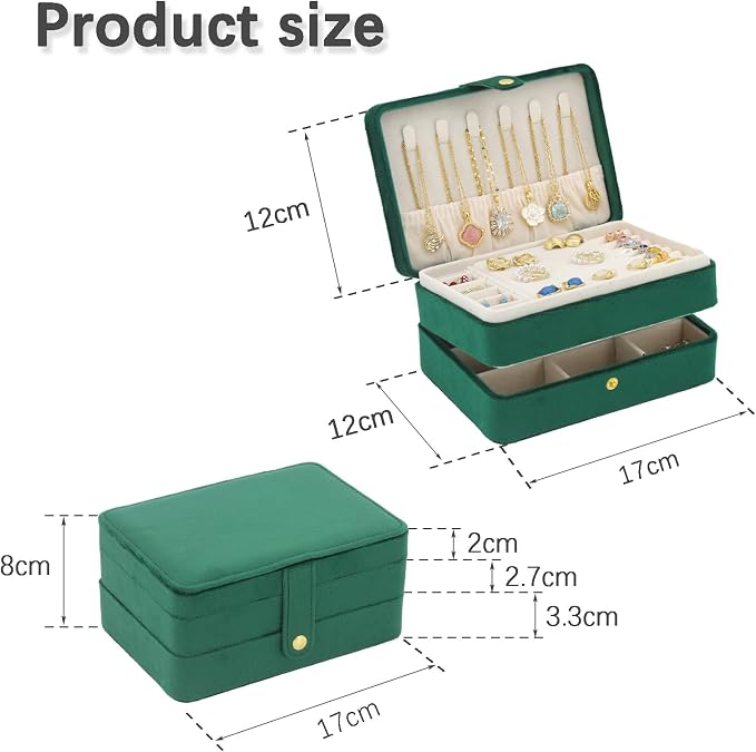 KOOAAICCHI Small Jewelry Box, Travel Jewelry Organizer, Portable Jewelry boxes for Women Girls Gift, Double Layers PU Leather Jewelry Holder for Rings, Earrings, Necklaces- Velvet Green - Image 5