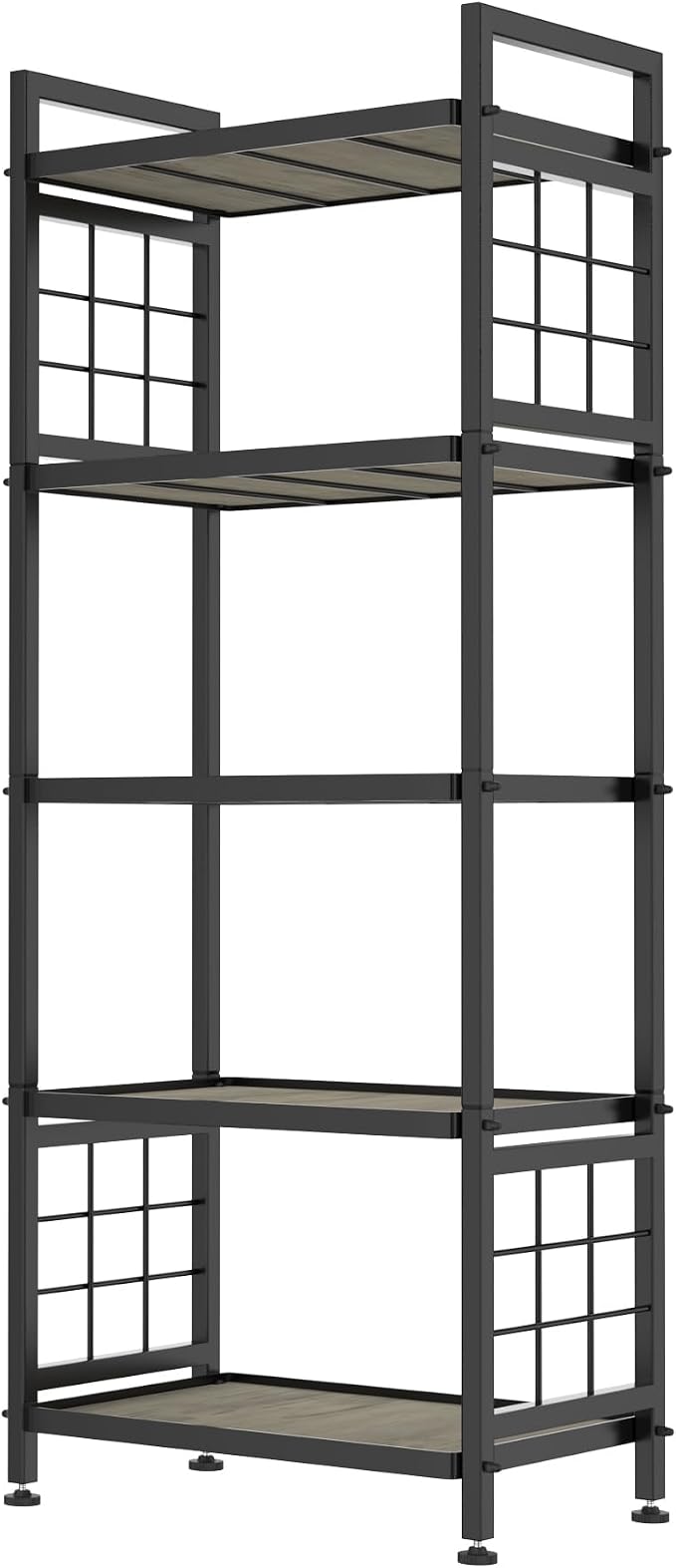 GIOTORENT 5-Tier Pantry Shelves with Wooden Boards, Heavy Duty Storage Shelves & Book Shelf, Adjustable Metal Shelving Unit for Kitchen Bathroom Laundry Organizer, Sturdy Rust-Resistant, Black - Image 8