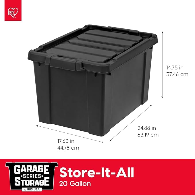 IRIS USA 20 Gallon Lockable Storage Bins with Lids, 6 Pack - Made in USA, Heavy Duty, Stackable Containers, Garage Organizing Bins Moving Tubs, Rugged Sturdy Equipment Utility Box - Black - Image 2