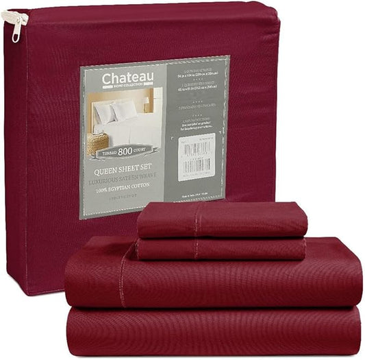 King Sheet Set, 100% Cotton Bed Sheets King Size Sheets 15" Deep Pocket Set, 800 Thread Count Sateen Weave 4 piece Luxury Bedding, Soft Breathable Machine Washable All Season Comfort- Burgundy