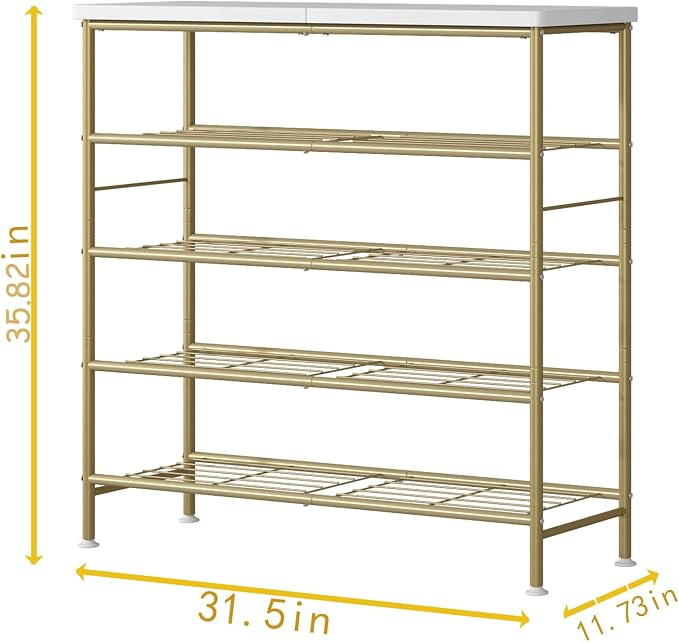 SUOERNUO Shoe Rack Organizer 5 Tier for Closet Entryway Free Standing Metal Storage Shoe Shelf with MDF Top Board，Gold - Image 6