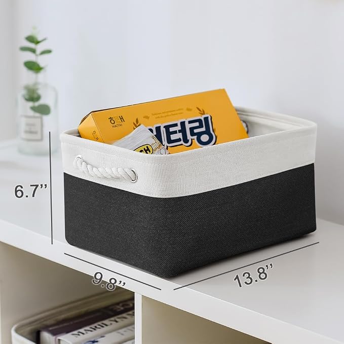 TheWarmHome Storage Basket for Organizing - 3 Pack 13.8x9.8x6.7 inch Medium Collapsible Storage Bin for Shelves with Handles Organizer Closet Cubes Cloth Gift Toy (White & Black) - Image 6