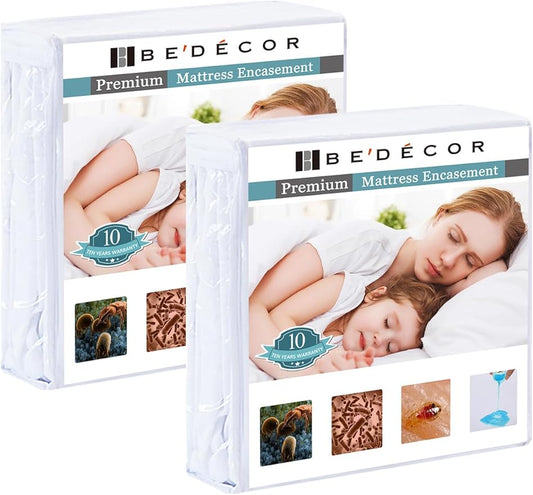 Bedecor Set of 2 Zippered Queen Mattress Protector Cover for 14"-15" Depth Mattress,Fully Encased Liquid Proof Urine Pee Protection Breathable Smooth Incontinence Pet Baby Potty Training