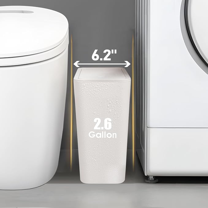 TIPGO Bathroom Trash Can with Lid, 10 Liter/ 2.6 Gallon Slim Garbage Can, Small Trash Bin Waste Basket with Pop-Up Lid for Kitchen, Bedroom, Living Room, Office (White) - Image 2