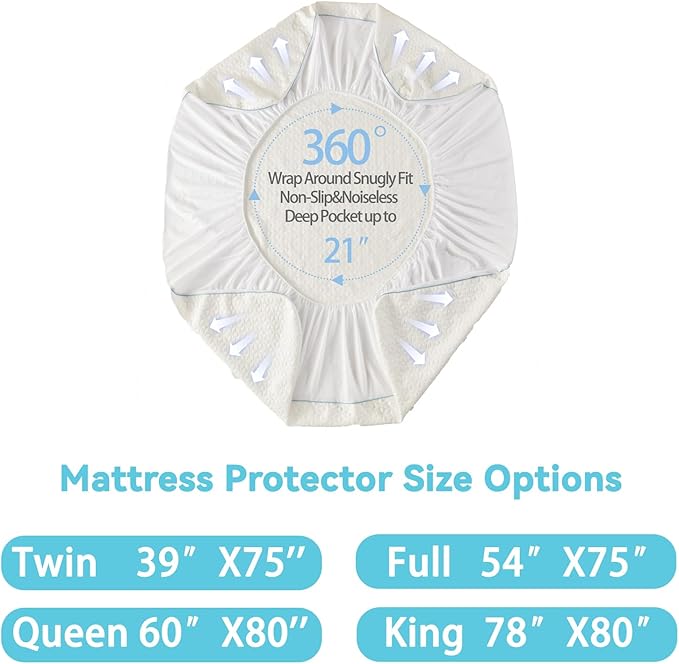 BedTreat Waterproof Mattress Protector Mattress Cover Full Size Bed Cooling Mattress Protector White Mattress Pad Breathable Noiseless Washable Bed Mattress Cover 3D Air Fabric