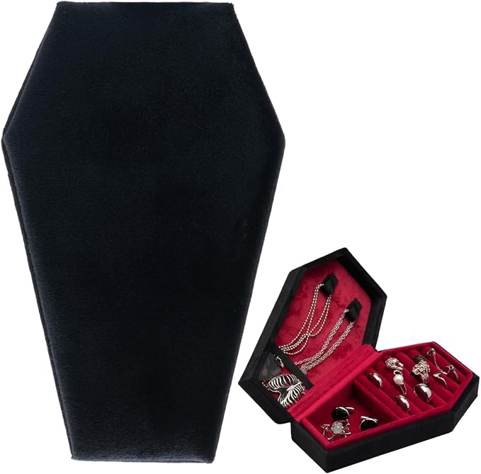 Velvet Coffin Jewelry Travel Case Holder for Gothic Wedding Ceremony Jewelry Organizer Decoration (Black and Red) by DECORATIVEBOX