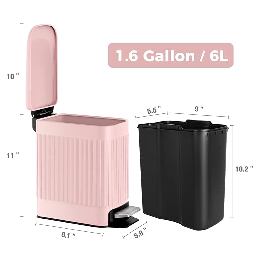 TrashAid Pink Bathroom Trash Can, 1.6 Gallon Stainless Steel Small Garbage Can with Lid, Step Pedal, Cute Wastebasket for Bathroom, Office, Bedroom, RV, Pink - Image 8
