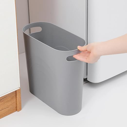 rejomiik Small Trash Can, 3.5 Gallon Slim Garbage Can Plastic Waste Basket with Handles Container Bin for Narrow Spaces Bathroom, Bedroom, Kitchen, Office at Home, Grey - Image 2
