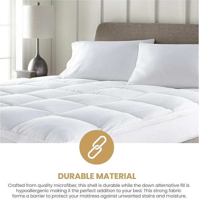 Superior Mattress Topper, Down Alternative, 2 Inch Deep Sized Bed Pillow Top, Comfort Pad, Fluffy Mattress-Topper Protector, Plush Cooling Extra Soft, Hotel Quality, Sleep, All-Season, Twin, White
