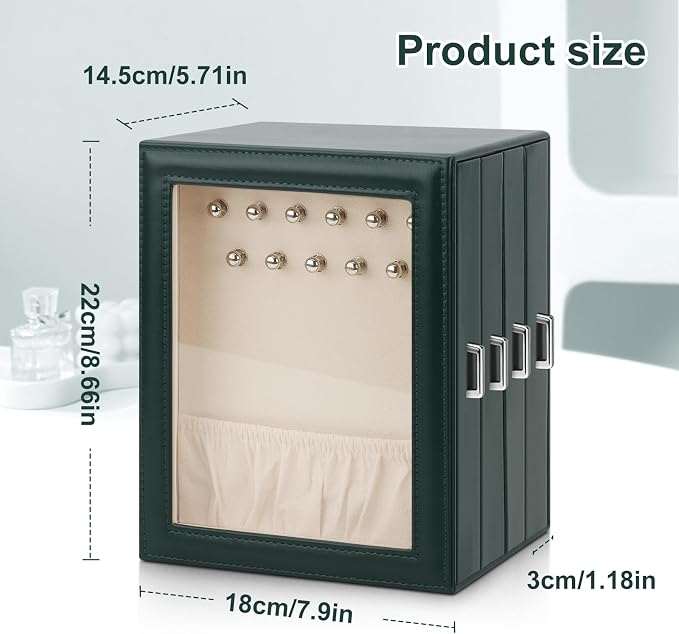 DesignSter Jewelry Box Organizer, Jewelry Box for Women, PU Jewelry Organizer Display Case with Side Drawers, Jewelry Storage for Earring Necklace Ring Bracelet Watch - Image 3