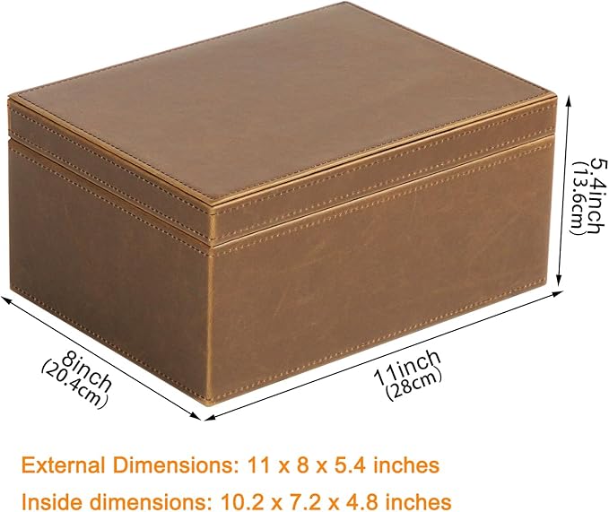 HofferRuffer Faux Leather Decorative Box, Large Wooden Structure Keepsake Box Accessory Organizer Jewelry Organizer with Hinged Lid, Storage Container for Home or Office (Brown) - Image 2