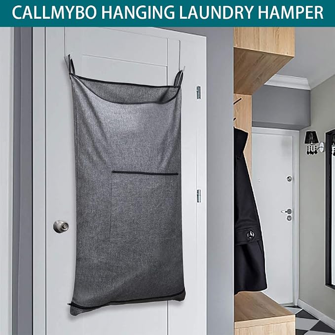 Hanging Laundry Hamper,Door Hanging Hamper with Width Opening, Over the Door Laundry bag with hooks, Laundry Collector and Over Door Storage Bag (36x22 Inch,Pop Grey) - Image 7