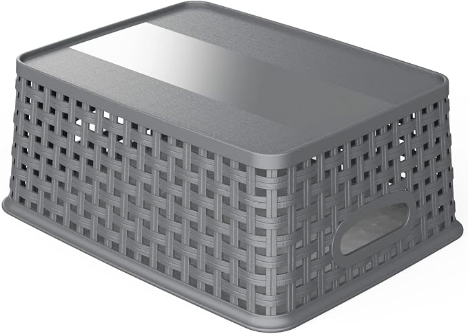 WYT Weave Storage Organizer Baskets, Grey 6-Pack Plastic Woven Baskets, 10.1" x 7.55" x 4.1" - Image 3