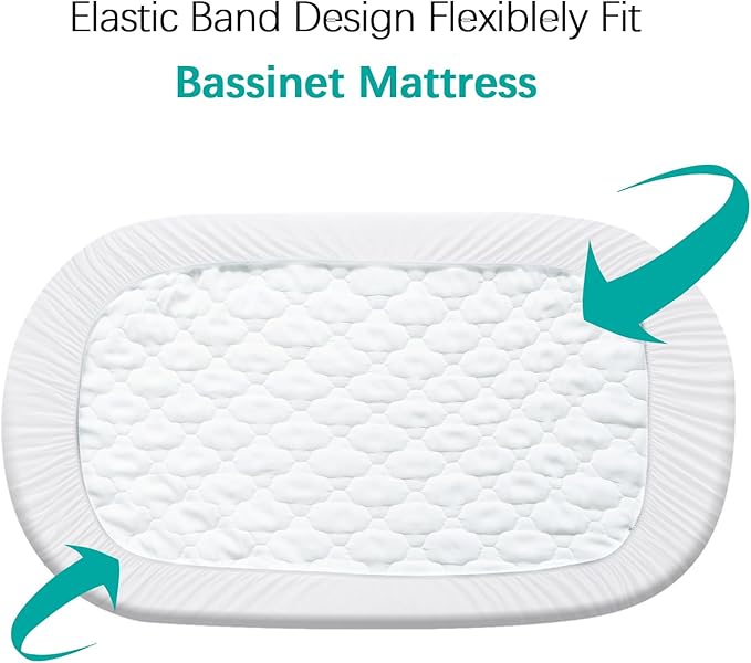 Bassinet Mattress Pad Cover, Fits 20” x 32” Dream On Me Lotus, AMKE Baby Bassinet and QUTANIX Beside Sleeper, 2 Pack, Ultra Soft Waterproof Breathable, White and Grey
