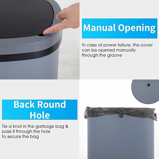 BestOffice | 13 Gallon Plastic Trash Can with Lid | Gray | Automatic Touchless Garbage Can | Odor Control | Modern Oval Design | Easy to Clean | Fits Any Kitchen, Bathroom, Office or Home - Image 4