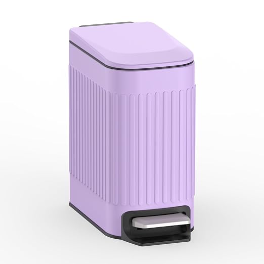 TrashAid Slim Bathroom Trash Can with Lid Soft Close, 6 Liter/1.6 Gallon Stainless Steel Small Garbage Can with Removable Inner Bucket, Step Pedal, Slim Wastebasket for Toilet, Office, Bedroom, Purple by TrashAid