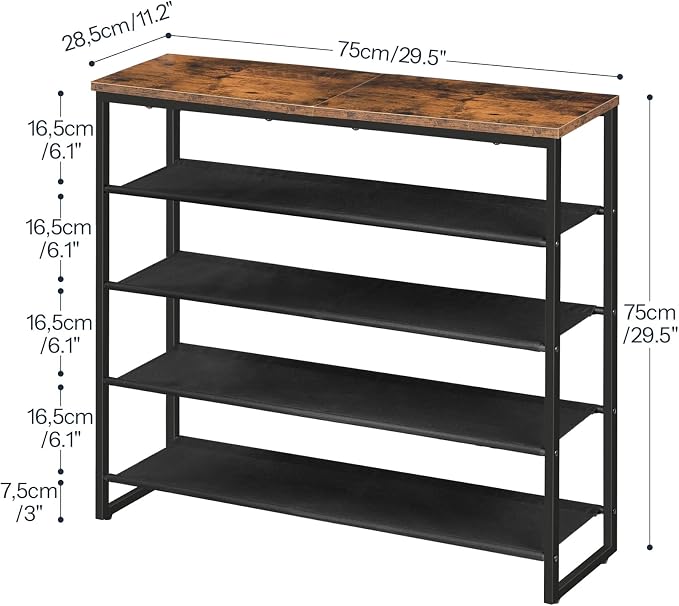 HOOBRO Shoe Rack, 5 Tier Shoe Storage Organizer with 4 Oxford Fabric Shelves and Top Panel, Holds 16-20 Pairs of Shoes, for Entryway and Closet, Industrial, Rustic Brown BF50XJ01 - Image 3