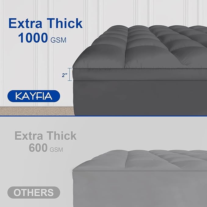 KAYFIA TwinXL Mattress Topper,Extra Thick Mattress Pad Cover for Deep Sleep,3D+7D Snow Down Alternative Fill Overfilled Plush Pillow Top Mattress with 8-23 Inch Deep Pocket-Grey