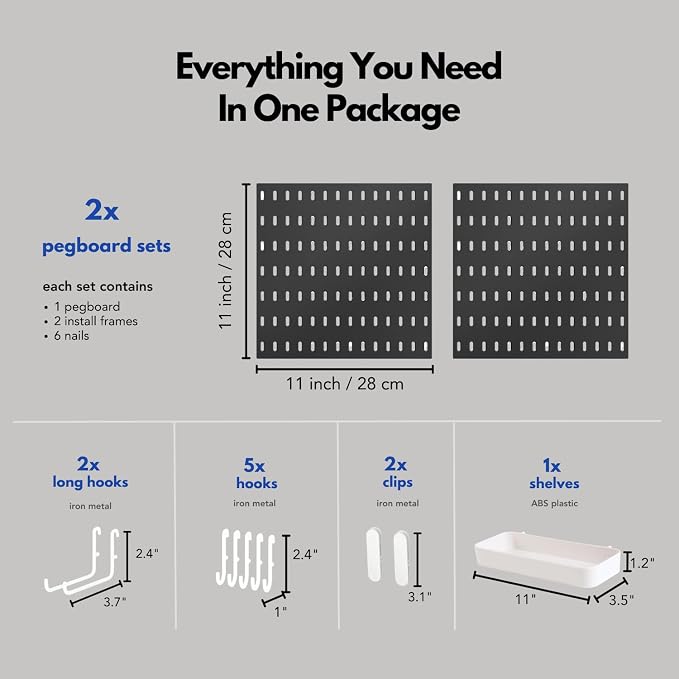 Keepo Peg Board Wall Organizer – Plastic Pegboard Panels, Modular Peg Board Storage System for Home Office, Craft Room, Gaming Setup (Black, 22″×11″) - Image 4