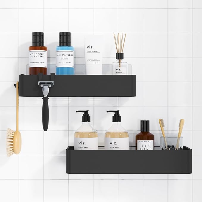 Kitsure Shower Caddy - 2 Pack Adhesive Shower Organizer, Rustproof Metal Shelves, No-Drill Bathroom Organizers and Storage, Black, Large by Kitsure