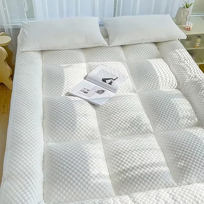 Mattress Topper Queen Size - Breathable Folding Mattress Pad for Back Pain Relief Soft & Plush Mattress Protector - Pillow Top Bed Topper for Firm Mattress