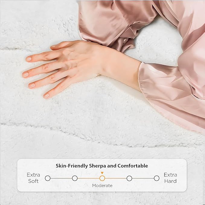 Heated Mattress Pad Twin XL Size - Single Control Electric Mattress Pad with 4 Heat Settings & 10 Hour Auto Off,Bed Warmer Mattress Cover 15" Deep Pocket,Machine Washable(White-Sherpa)