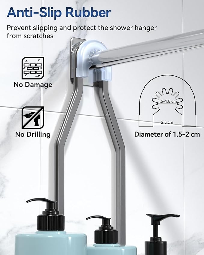 YASONIC Shower Caddy Hanging - Never Rust Organizer - Aluminum over The head caddy with 10 Hooks for Razor/Sponge - Shower Rack with Soap Basket - Grey - Image 5