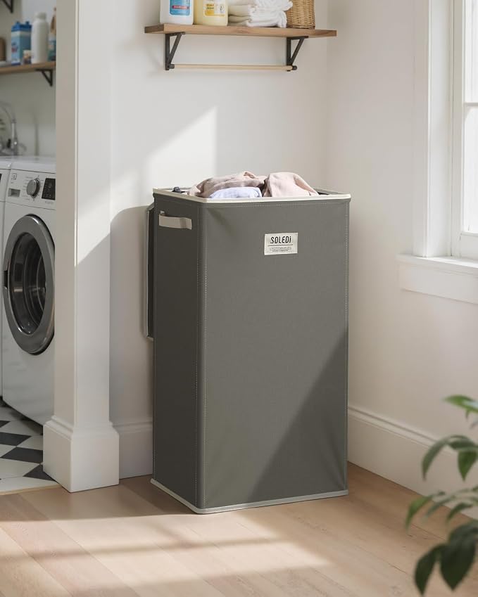SOLEDI Laundry Hamper with Lid 100L Large & Tall Collapsible Laundry Basket, Clothes Hamper with Bag Removable Easy to Carry, Dirty Hampers for Bedroom, Bathroom, Dorm, College, Cement - Image 2