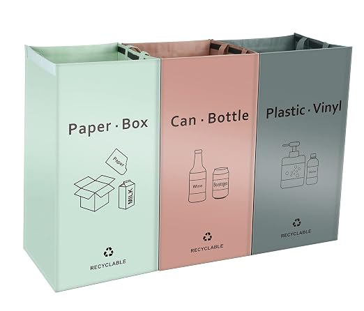 JIALAI HOME Separate Recycling Bin for Kitchen Home - Indoor Recycle Bins (Pink, Green, Gray) Waste Trash Sorting Bins, Reusable Waterproof Affordable Recycle Bags, Pack of 3 Bags by JIALAIHOMEPACKINGTAPE