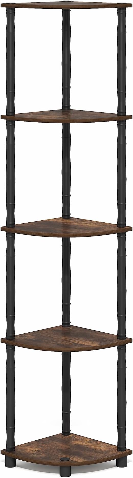 Furinno Turn-N-Tube Storage Shelves, 5-Tier Corner Book Shelf, Standing Corner Shelf, Toolless Open Shelves, Classic Tubes, for Organization and Storage, Living Room, Home Office, Amber Pine - Image 6