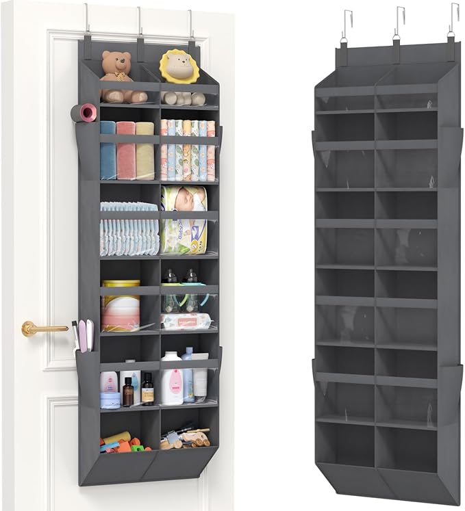 Lifewit 1 Pack Over the Door Organizer, 12 Section Clear Window Hanging Storage with 4 Side Pockets, Sturdy Anti Tilt 40 lbs Load Behind Door for Closet, Bedroom, Bathroom, Nursery, Dorm, Gray by Lifewit