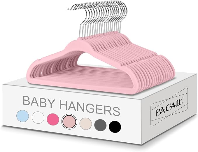 BAGAIL 50 Pack Kids Velvet Hangers 11 Inches Children's Clothes Hangers Non-Slip Baby Hangers for Infant/Toddler (Blush Pink) by BAGAIL