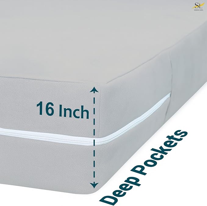Mattress Protector Crib Size 100% Waterproof Zippered Cover, 6 Inches Deep, Six-Sided Mattress Encasement for Bed, Zipper Closure Style (Light Grey)