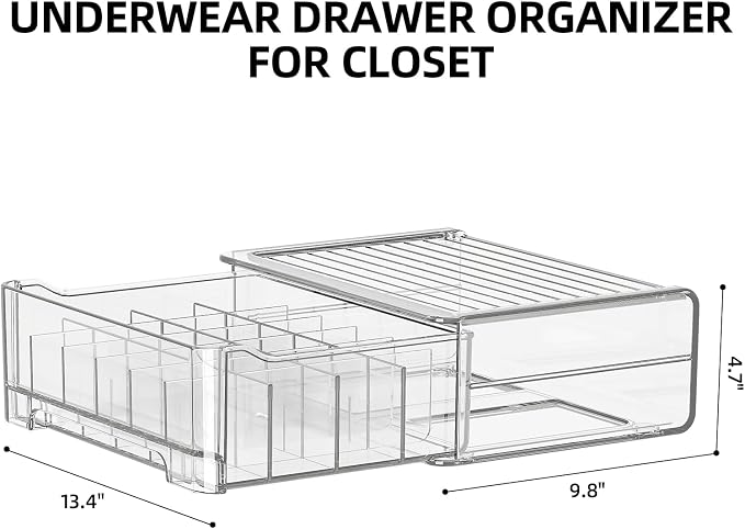Underwear Drawer Organizer with Dividers, 24 Cell Stackable Sock Organizer for Closet, Plastic Underwear Storage Drawer for Closet, Bra Organizer for Baby Clothes, Panties, Belts, Ties, Scarf - Image 6