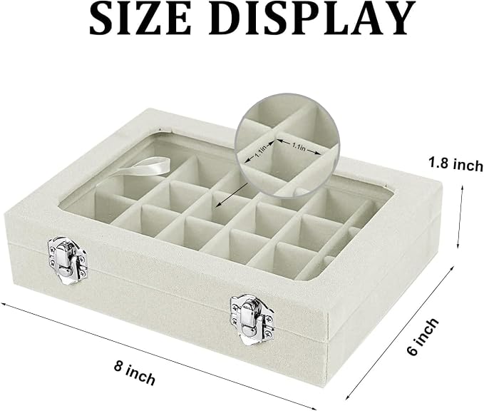 Velvet Jewelry Box 24 Grid Jewelry Earrings Display Organiser Box Ring Tray Holder Earrings Storage Case for Girls Women Wife Mom (Beige) - Image 2
